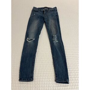 Express jeans mid rise legging skinny blue jeans with holes size 4